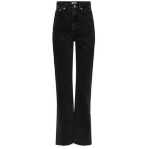 Only Onlriley Ex High Waist Straight Dnm Dot258 Noos Black Raw Hem Jeans, SZ 27